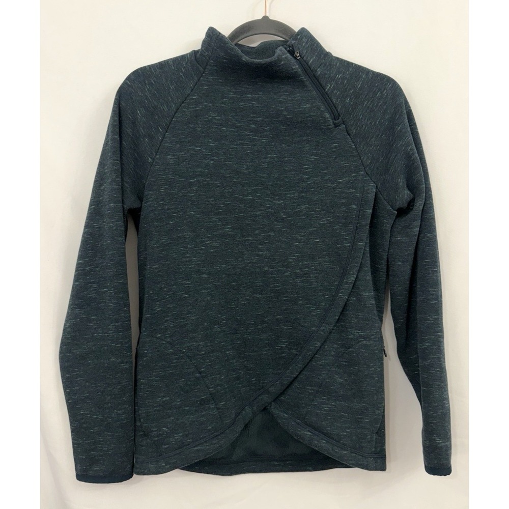 Athleta Girl Crazy Cozy Wrap Sweater Green Heathered Fleece Quarter Zip XL - 14